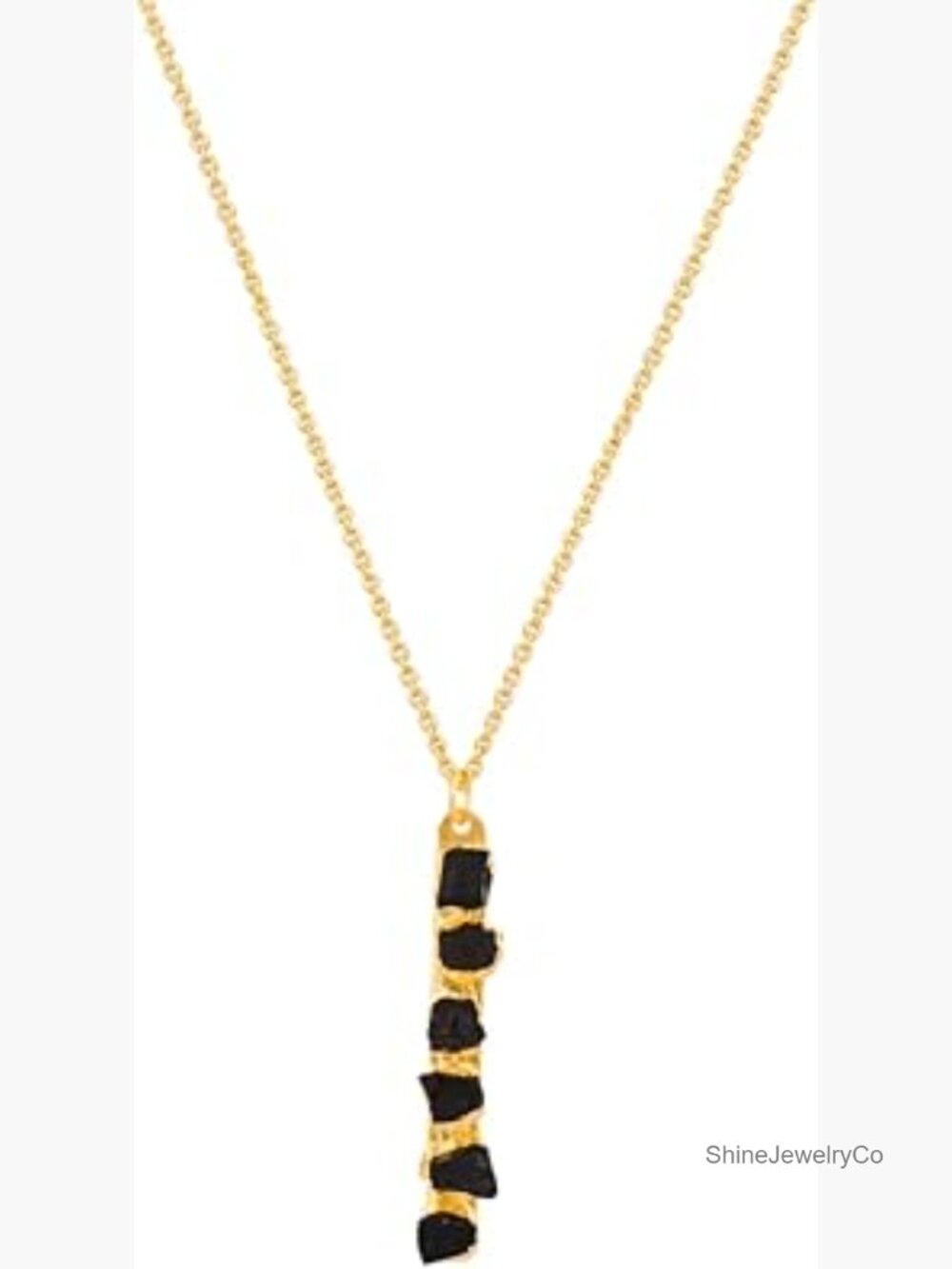 Raw Gemstone Bar Pendant Necklace 14k Gold Plated Hammer Finish Hypoallergenic